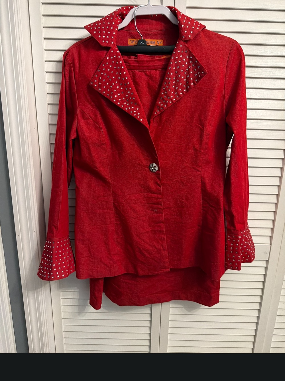 Devine Denim NYRed Embellished Collar and Cuff Women's Skirt Suit
